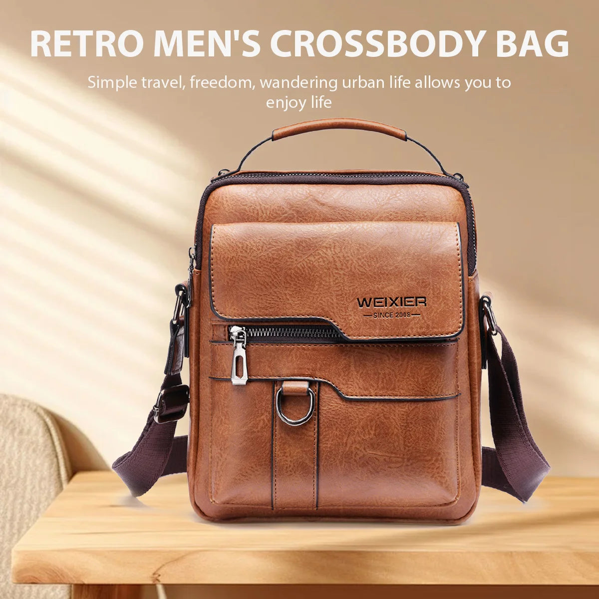 Men’s PU Leather Crossbody Messenger Bag for 9.7" iPad