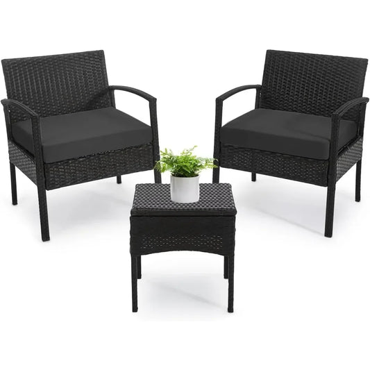 3-Piece Rattan Patio Conversation Set