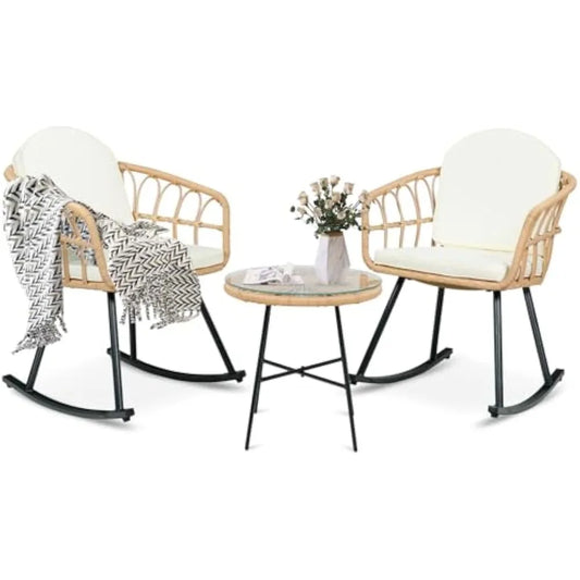 3-Piece Wicker Rocking Chair Patio Set