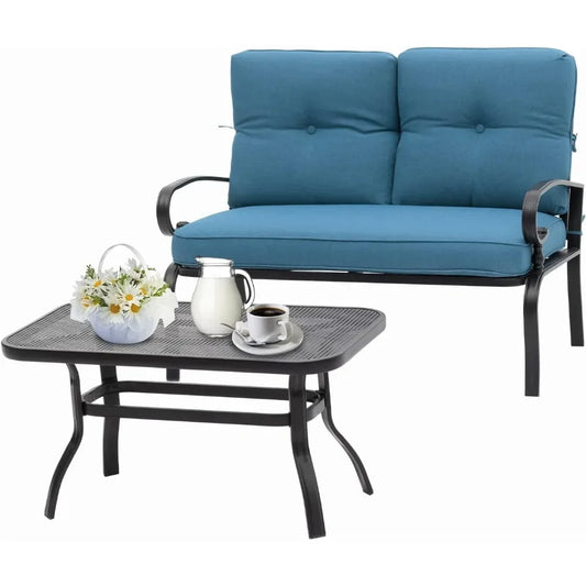 2-Piece Wrought Iron Patio Loveseat Set with Coffee Table