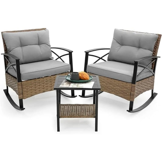 3-Piece Wicker Rocking Patio Set
