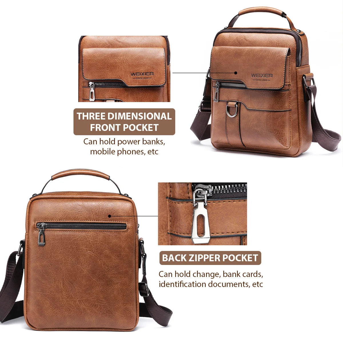 Men’s PU Leather Crossbody Messenger Bag for 9.7" iPad