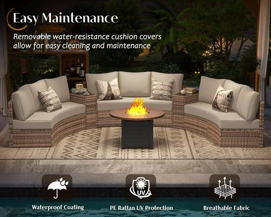 11-Piece Round Half-Moon Patio Set with Storage Table