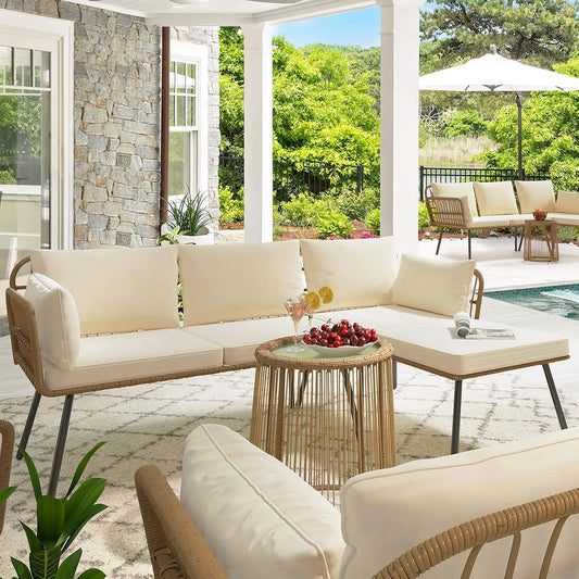 3-Piece Outdoor Wicker L-Shaped Sectional Sofa (4-Seater)