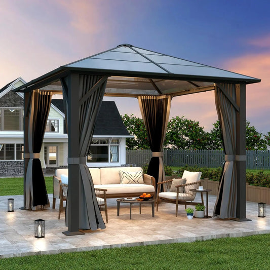 10x10 Hardtop Gazebo with Curtains & Mosquito Netting